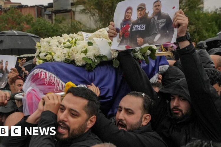 Hundreds in Beirut mourn journalists killed in Israeli strike