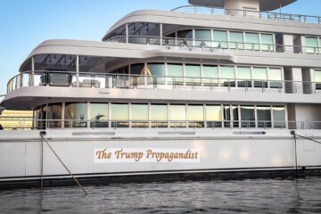 Activists label Larry Ellison’s yacht ‘The Trump Propagandist’ | Donald Trump