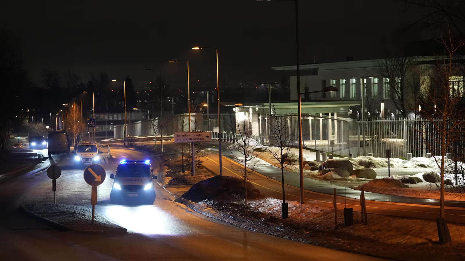 Police investigate a potential explosion outside the US Embassy in Oslo