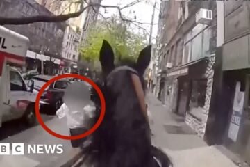Officer on horseback chases suspect through New York streets