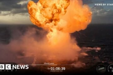 Moment SpaceX rocket explodes in the Indian Ocean after splashdown